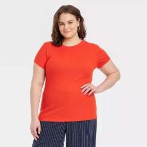 Women's Slim Fit Short Sleeve Ribbed T-Shirt